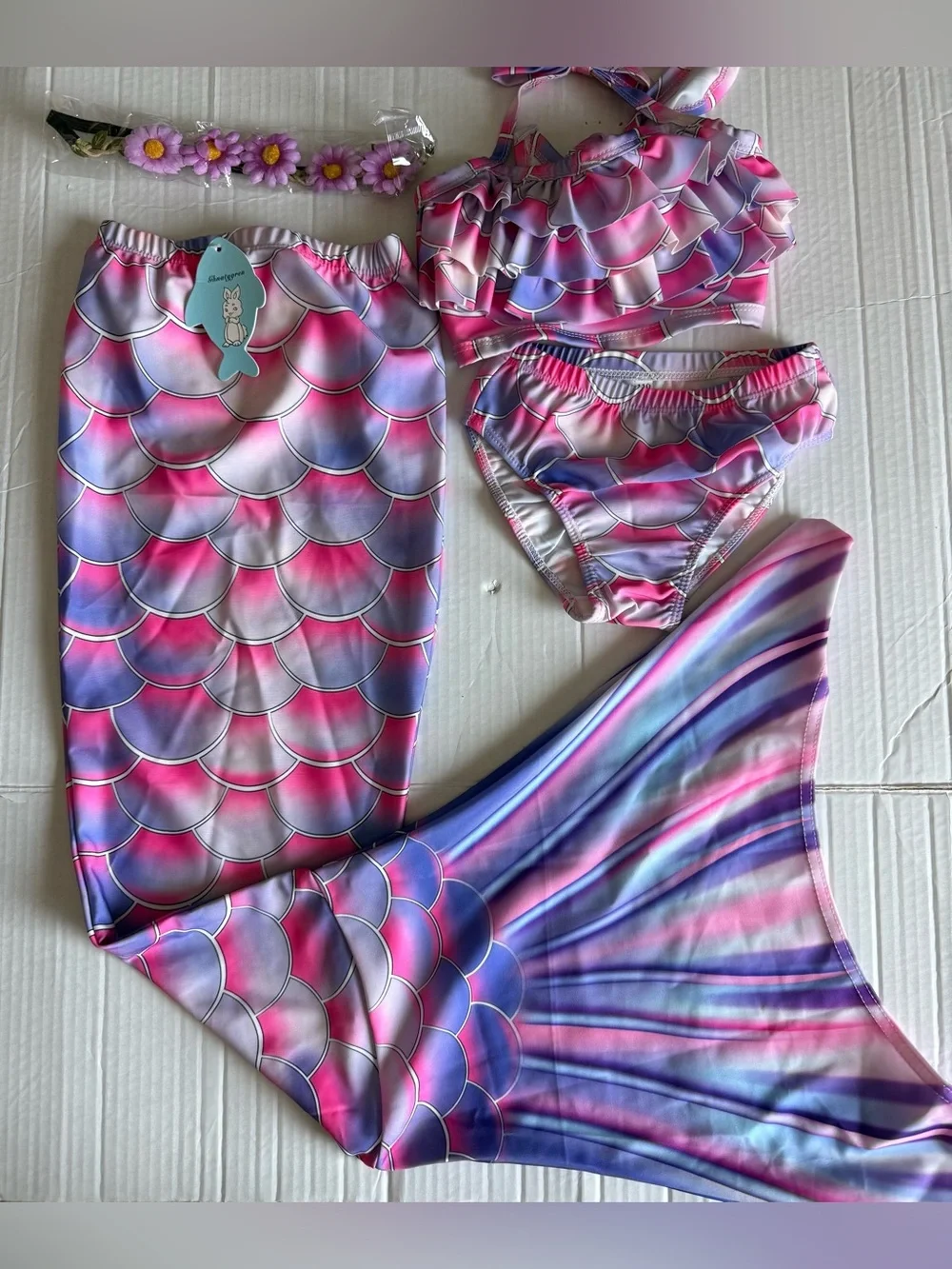 Mermaid Tail Dress Fishtail Top And Bottoms Size 110 -  5